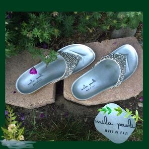 Mila Paoli Silver Rhinestone Cork Wedge Sandals🌿